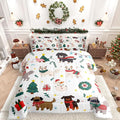 Erosebridal Merry Christmas Quilt Toddler Size Cartoon Dog Comforter Set for Teens Kids Boys Xmas Tree Snowman Bedding Set Cute Pug Puppy Animal Duvet Insert with 1 Pillow Case