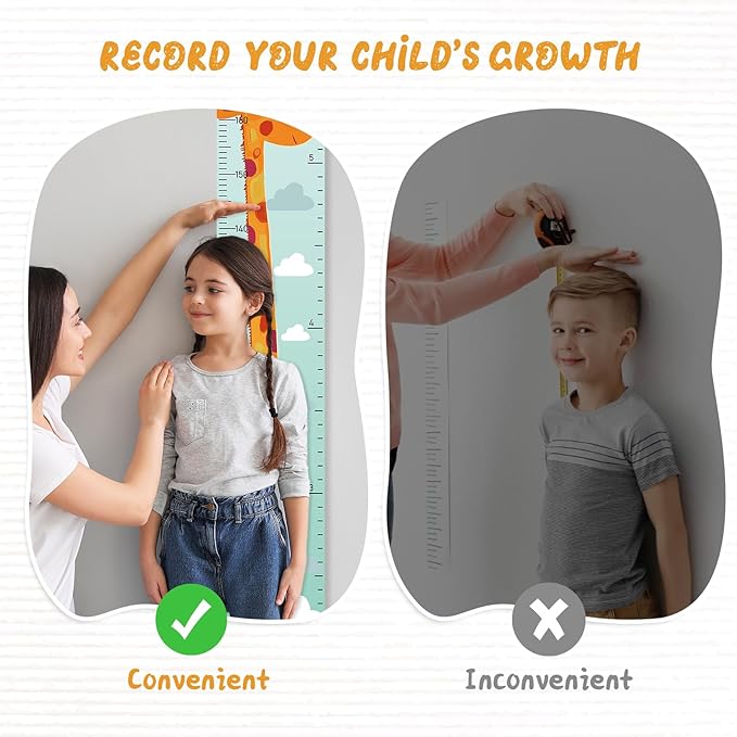 Personalized Name Growth Chart Wall Decor for Kids – Canvas Removable Height Chart Measuring Ruler 59" x 7.9" (Painted Giraffe)