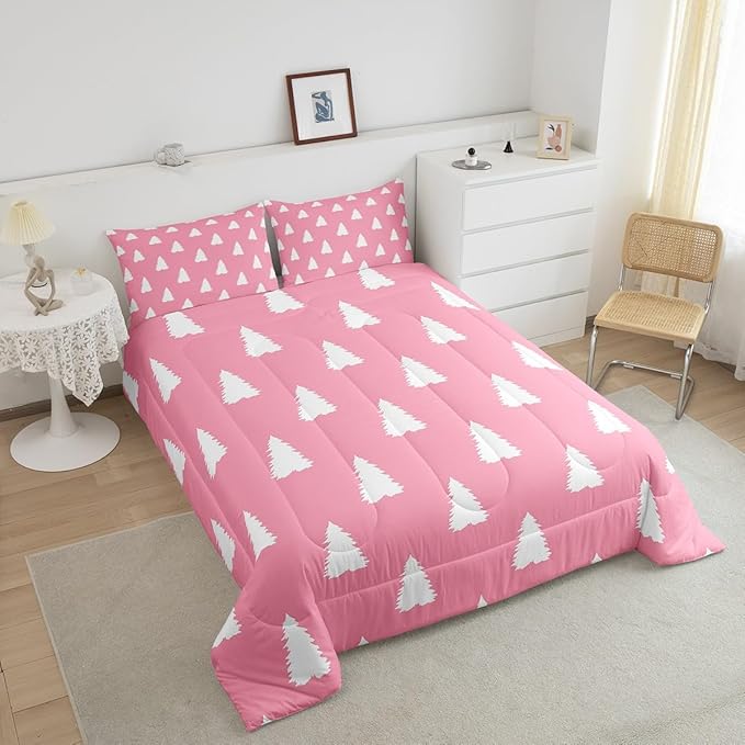 Feelyou Christmas Trees Bedding Set for Kids Boys Girls Queen Size Holiday Decor Comforter Set Ultra Soft Winter Comforter Xmas Duvet Quilt Bedroom Decor Christmas Decorations Quilt