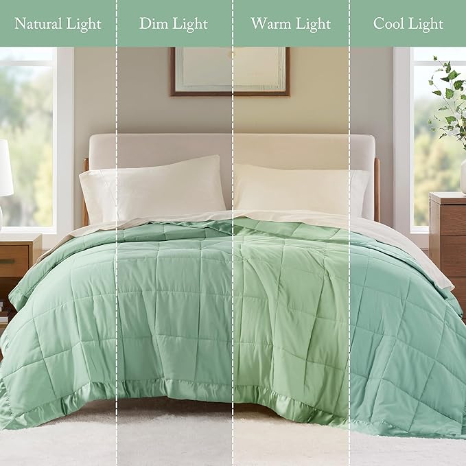 Madison Park Windom Down Alternative Blanket, Premium 3M Scotchgard Moisture Wicking Treatment, Lightweight and Soft Bed Cover For All Season, Satin Trim, Seafoam King