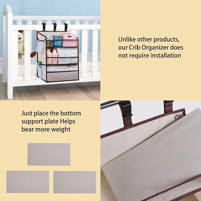 WishJazz XL Hanging Diaper Caddy Organizer for Changing Table, Crib, Playard, Wall, Reinforced 3-Tier Diaper Caddy with Mesh Pockets， Nursery Organizer-Hold 90+Diaper for Newborn Baby Essentials