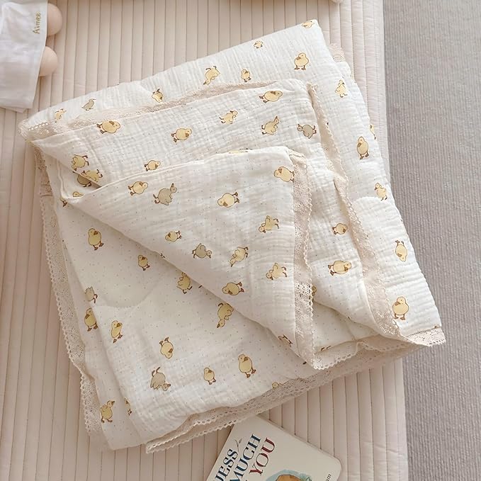 BuLuTu Baby Toddler Muslin Blanket| Crib Baby Quilts| Cot Comforter| Nursery Bed Throw Blanket| Toddler Quilt Blanket | Soft Breathable | Super Cute Duck Pattern| 47x59 Inch,1.5 Pounds