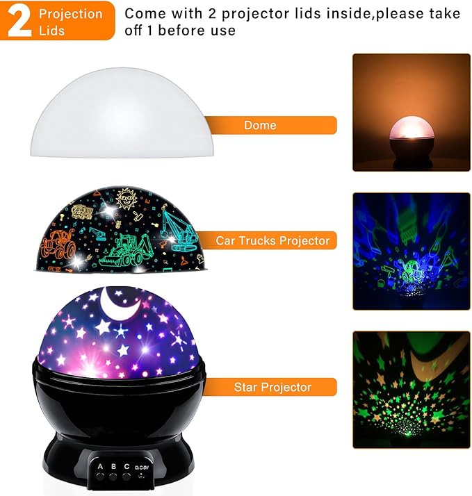Car Truck Night Light Projector Toys for Boys Age 3-5 Toddler Tractor Nightlights 360 Degree Rotation with 17 Colors Changing Baby Ceiling Light Projector for Boys Girls Bedroom Decoration