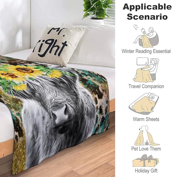 Highland Cow Blanket Gifts - 80x60 Inches Cute Throw Blanket for Women, Girls - Dark Soft Fuzzy Blankets for Bed Couch & Travel