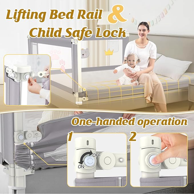 Height Adjustable Bed Rail for Toddlers, Kids Safety Baby Bed Rail for Twin/Full/King/Queen Size Bed (1 Side, 78.7 Inch)