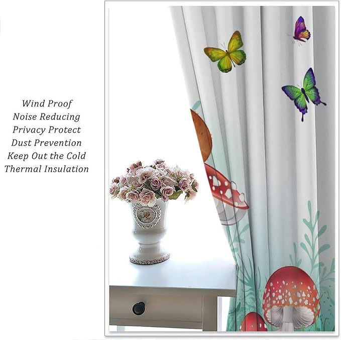 Cartoon Animals Curtains, Cute Butterfly Capybara Blackout Window Treatments, Rod Pocket Thermal Insulated Drapes 2 Panel Sets for Kids Bedroom Nursery Classroom, 72" W X 63" L