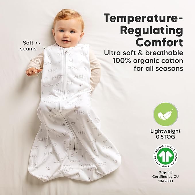 2-Pack Baby Sleep Sacks, Zipper Wearable Blanket - 0.5TOG Organic Cotton,Lightweight,Soft Cozy Toddler Sleeping Sack 12-24 months,Easy to Wear Large Newborn Transition Swaddles Sleepsacks (BumbleBear)