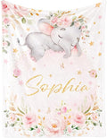 Personalized Elephant Blanket with Name for Girl, Custom Name Blanket for Teen, Soft Flannel Pink Elephant Blankets Customized Gift for Birthday 50"x60"