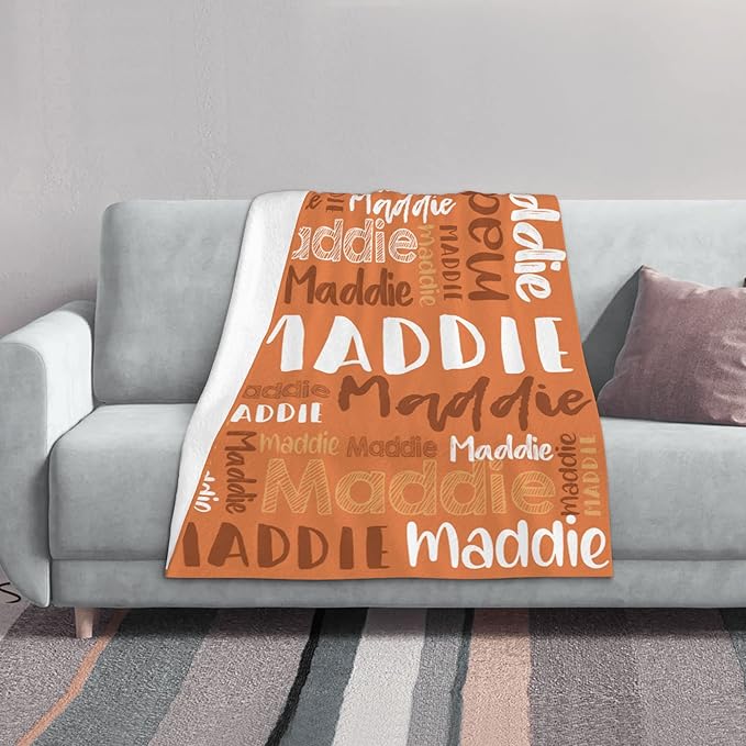 Dr.TOUGH Personalized Blankets with Name Customized Baby Blankets for Girls Boys Adults Monogrammed Blankets and Throws Christmas Birthday Mothers Fathers Valentines Day Gift (Dark-Orange,60''×80'')
