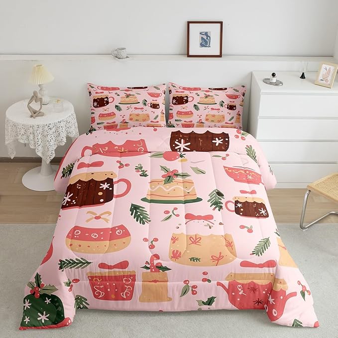 Feelyou Christmas Bedding Set for Kids Boys Girls Full Size Cake Pattern Printed Comforter Set Ultra Soft Winter Christmas Comforter Dessert Duvet Quilt Bedroom Decor Christmas Decor Quilt