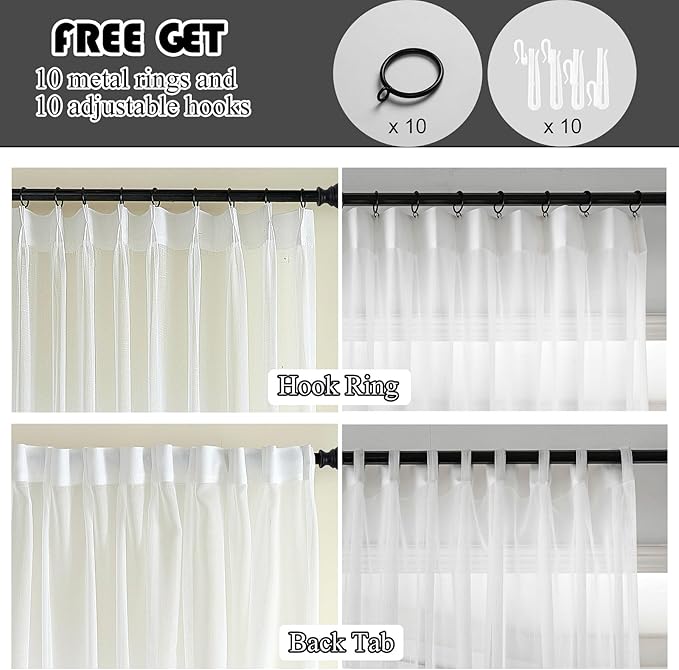 Off White Pinch Pleated Sheer Curtains 84 Inches Long 1 Panel, 50 Inch Width, Thin Textured Linen Look Sliding Glass Door Curtain, Rustic Living Room Drapes, Window Treatments Decor