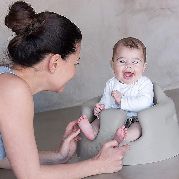 Bumbo Baby Floor Seat, Portable Infant Sit Up Activity & Eating Chair with Tray Accessory, Cool Grey - Feeding and Sitting Lounger for Babies and Infants Ages 3 to 12 Months