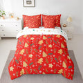 Feelyou Christmas Tree Comforter Set King Size 7 Pieces Cute Gingerbread Man Bedding Set for Kids Boys Girls Red Botanical Bed in a Bag Reversible Xmas Decor Bedroom Quilted Breathable Soft
