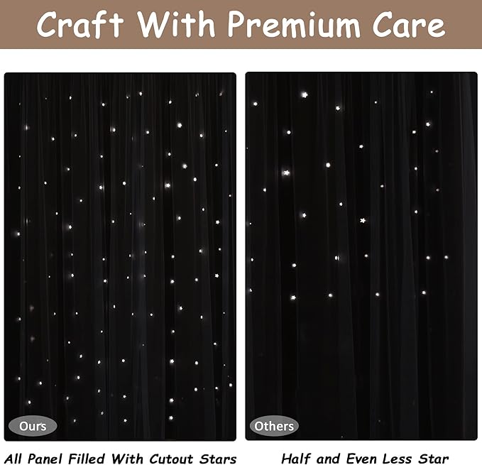 Kinryb Star Cutout Blackout Curtains Double Layer Curtains with Durable Sheer Curtains for Bedroom Thermal Insulated Window Treatment Set with 2 Free Tiebacks (52W x 72L 2 Panels Coffe)