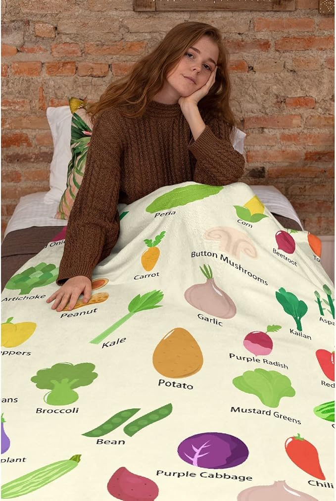 Thuswarm Colorful and Various Vegetables Flannel Blanket for Autumn Winter Gifts Warm Cozy Soft Funny Print Throw for Bed Couch Sofa 50”×40” Small for Kid