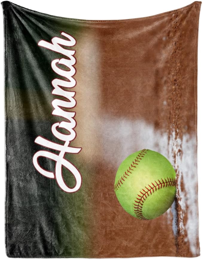 Custom Infant Softball Blanket: Personalized Name and Number Blankets for Baby Kids Boys Girls Teen Mother's Day Father's Day Birthday Easter Gifts(60"x80")