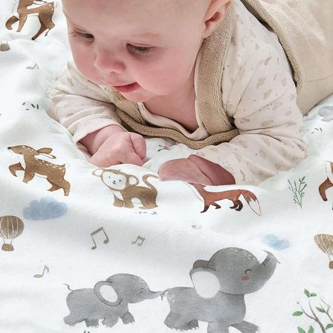 BOPRIO Baby Blankets for Unisex Boys Girls, Super Soft Nursery Minky Blankets with Woodland Animal Design and Dotted Fleece Backing, Printed Bed Throws Newborn Toddler Gift 30 x 40 Inch