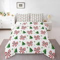 Manfei Merry Christmas Comforter Set Toddler Size, Red Bow Green Tree Bedding Set 2pcs, New Year Theme Down Comforter for All Season, Kids Girls Room Decor, Lightweight Duvet Insert, 1 Pillowcase
