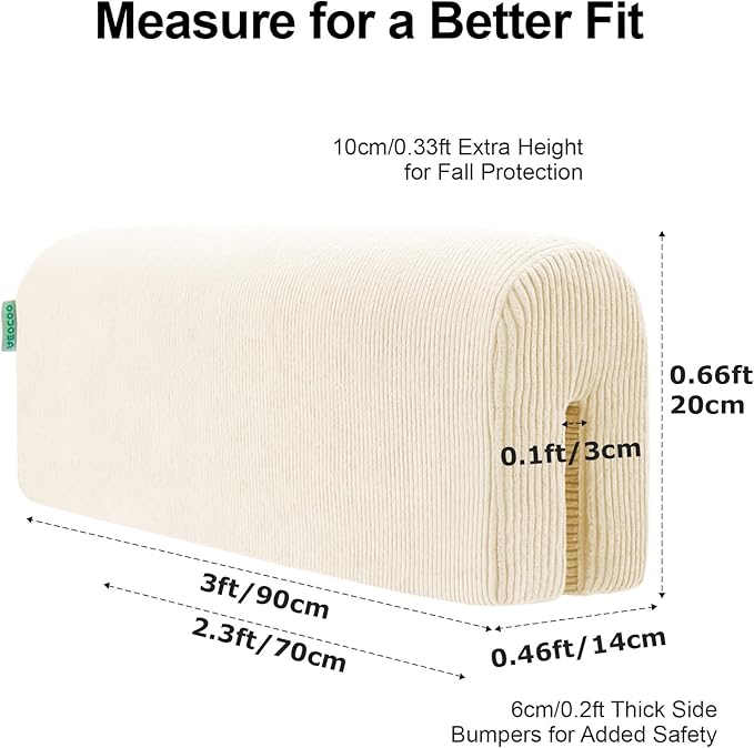 Bed Rail Bumpers Protector, Hospital Bed Rails Padding, Loft Beds and Bunk Beds Bumpers Protector, Premium Soft Memory Foam - Anti-Bump | Fall Prevention, Size 27.6 x 5.5 x 7.9 Inches, Beige