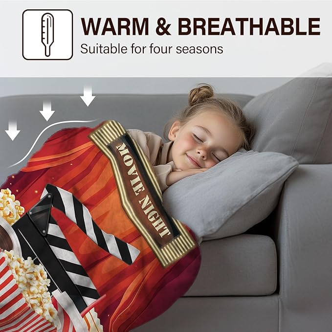 Movie Theme Blanket Gifts for Women Girls, Movie Night Supplies, Movies Theater Gift for Movies Lover Gifts for Christmas, Ideal Theater Decor for Sofa Couch Bed, Theatre Gift Blanket 60"x80"