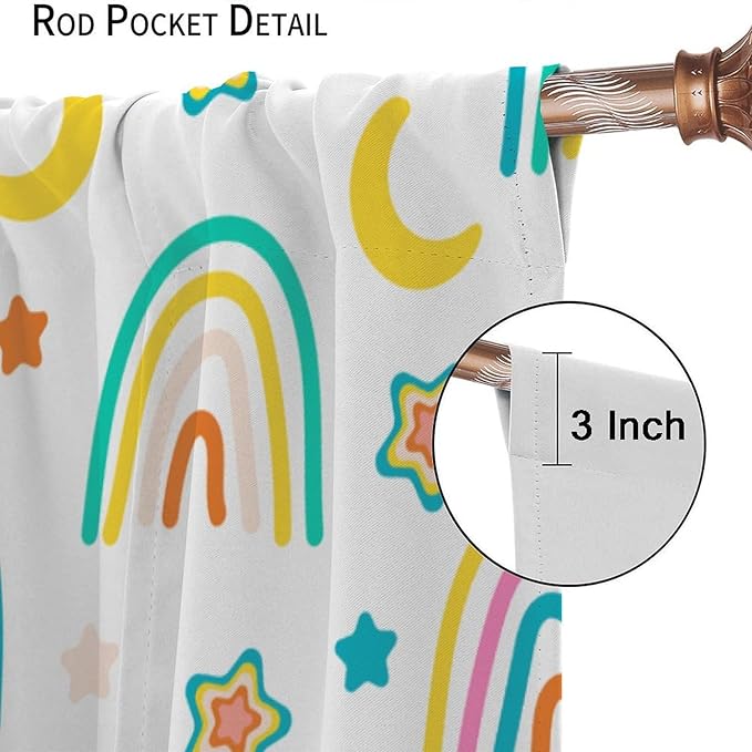 Kids Rainbow Curtains Cartoon Rainbow Abstract Bohemia Floral Lovely Stars Pattern Print Window Drapes for Girl Bedroom Living Room Kitchen Decor,2 Panel Set,42Wx45H Inch Blackout