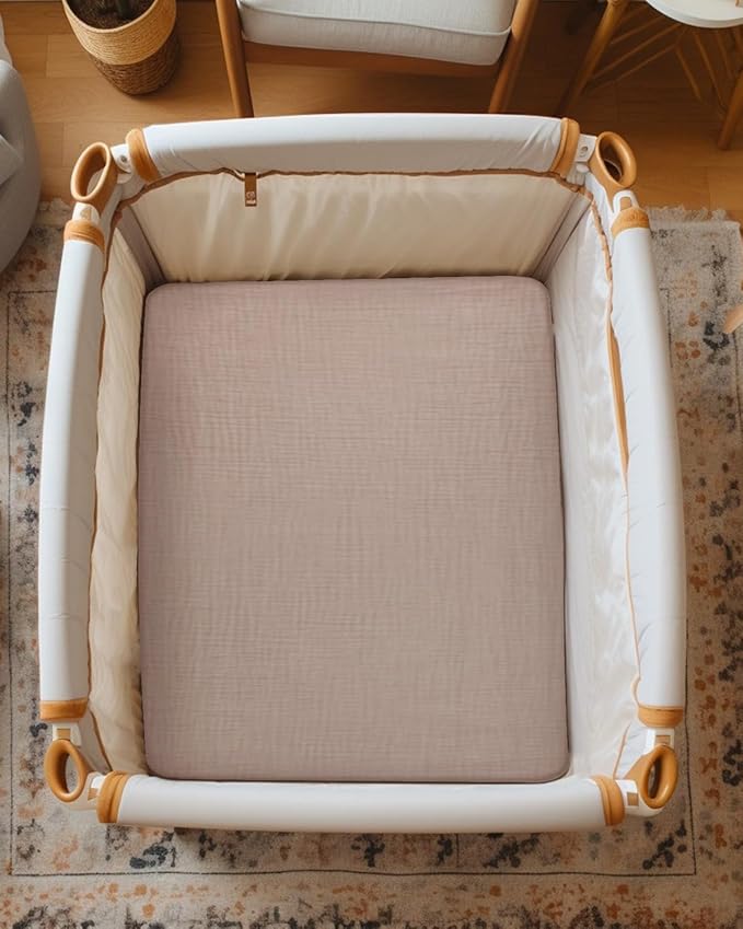 Pack and Play Sheets for Baby Boys and Girls 39"x27"x3", Neutral Muslin Cotton Pack N Play Mattresses Sheet with Boho Style, Soft and Breathable Comfort (Costume Blue)