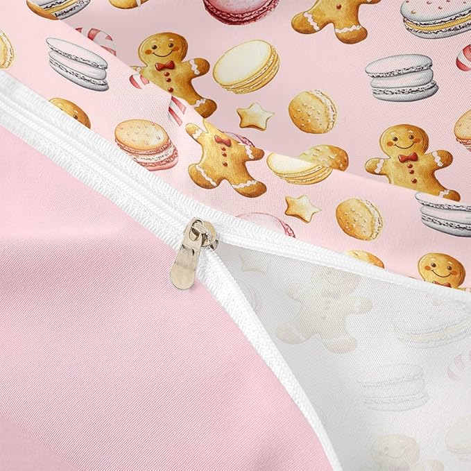 Feelyou Christmas Duvet Cover Toddler Size Cute Christmas Gingerbread Man Comforter Cover for Boys Girls Xmas Sweet Macarons Bedding Set 2Pcs Reversible Pink Room Decor