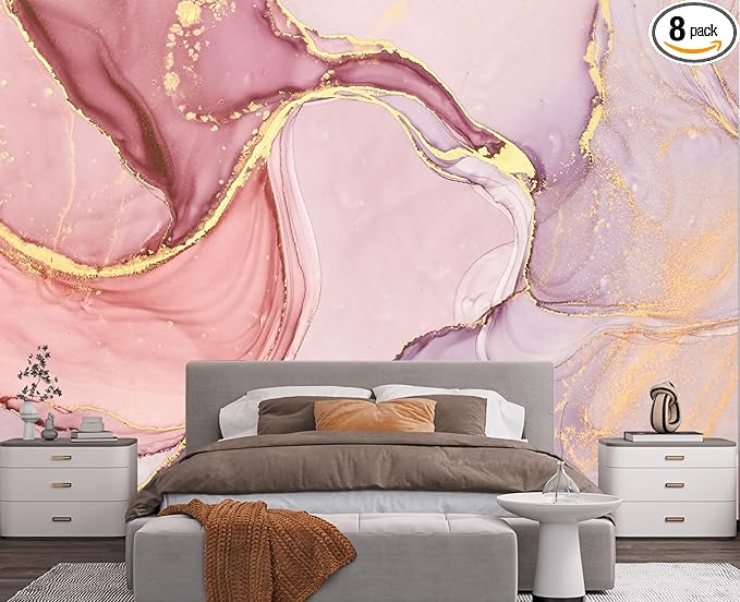 Gilding Marble Pink Wall Mural Wallpaper for Bedroom 178" x 117"
