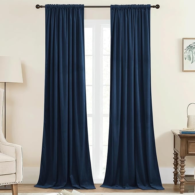StangH Navy Blue Velvet Curtains 90 inches Long Luxury Blackout Thermal Insulated Window Drapes for Bedroom Living Room Back Tab Doorway Panels, W42 x L90, 2 Panels