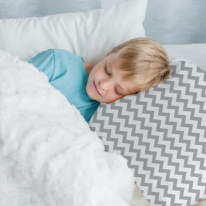 Little Sleepy Head Youth Pillow with Pillowcase 16x22, Soft Jumbo Toddler Pillows, Hypoallergenic Pillow Case - Best Kids Pillows for Sleeping, Perfect Kids Travel Pillows (Chevron Gray)