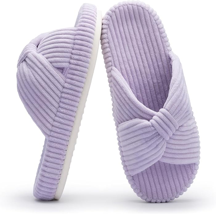 Chantomoo Slippers for Women Memory Foam House Bedroom Corduroy Bow Crossbands Slipper Shoes Comfy Trendy Gift Slippers