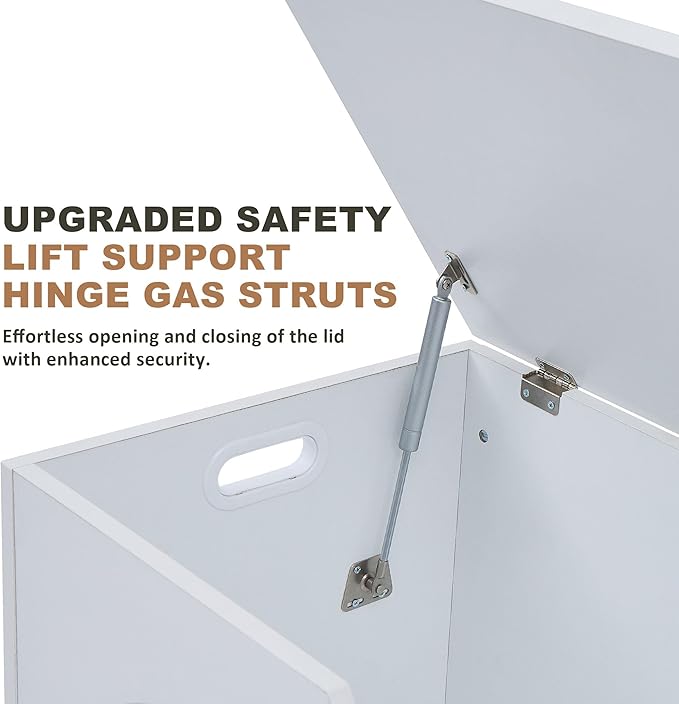 Storage Chest, Wooden Storage Bench Trunk, Upgraded Safety Lift Support Hinge, Large Entryway Bench Box, 31.5" x 15.7" x 18.3" Storage Box Chest Organizer Bench, White