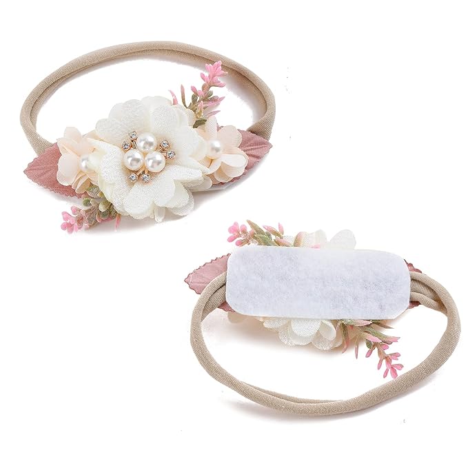 cherrboll 3pcs Baby Girl Flower Headbands, Super Soft & Stretchy Nylon Floral Hairbands for Newborn Toddler