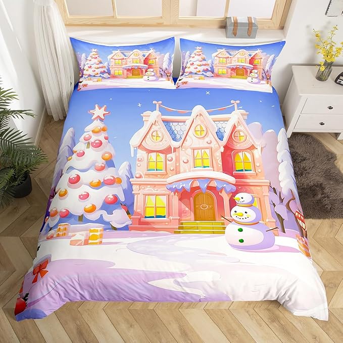 Feelyou Xmas Comforter Cover Set Christmas Duvet Cover for Kids Boys Girls Bedroom Bed Decor Toddler Size Soft Bedspread Cover, No Comforter