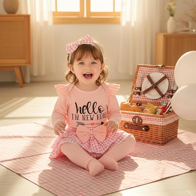 Newborn Baby Girl Clothes Hello I'm New Here Romper Ruffle Shorts Tutu Skirt Set Cute Infant Coming Home Outfits