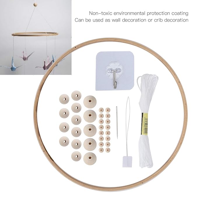 DIY Baby Wooden Mobile Hanger Round, Bed Bell Frame for Crafts Mobile Kit Wind Chime Bell for Room Home Decor Gift for Kids Wooden Mobile Kit