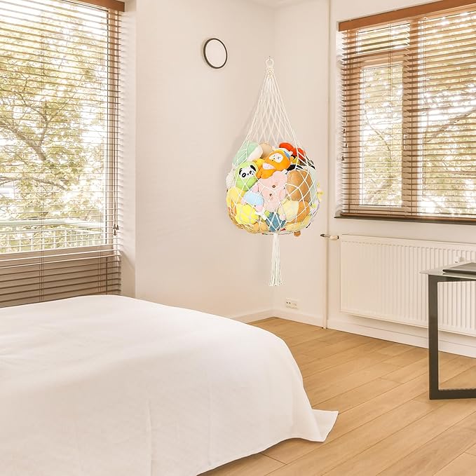 Stuffed Animal Net Corner Plushie Net Large Stuffed Animal Storage Hammock for Kids' Wall Room Decor Hanging Toy Storage Plushie Net Organizer Holder Kids Baby Nursery Wall Bedroom Home Decor (1 Tier)