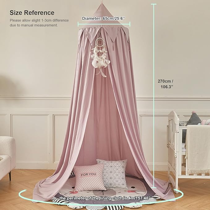 Bed Canopy for Kids, Girls Bed Curtain Bed Room Decor Hanging House Castle Reading Nook Dreamy Canopy(Brown Pink)