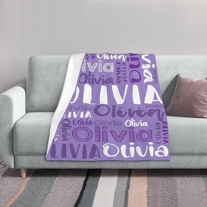 Dr.TOUGH Personalized Blankets with Name Customized Baby Blankets for Girls Boys Adults Monogrammed Blankets and Throws Christmas Birthday Mothers Fathers Valentines Day Gift (Lilac, 40''×50'')