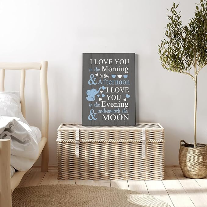 HIWX Baby Elephant Nursery Decor - I Love You In The Morning Sign Framed Canvas Painting Wall Art Decor, Elephant Wall Art, Baby Room Bedroom 11x14