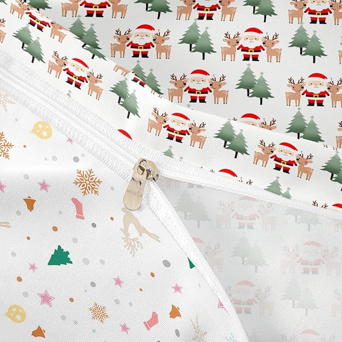 Feelyou Christmas Duvet Cover Cartoon Santa Claus Bedding Set for Kids Boys Girls Teens Room Decor Cute Deer Christmas Tree Comforter Cover Set Xmas Theme Bedspread Cover 3Pcs Zipper Queen Size