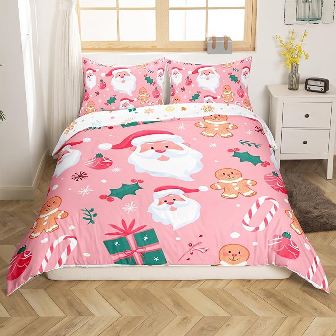 Feelyou Merry Christmas Bedding Set Christmas Duvet Cover for Kids Boys Girls Cookies Candy Comforter Cover Christmas Tree Bedspread Cover Bedroom Collection 3Pcs King Size,No Comforter
