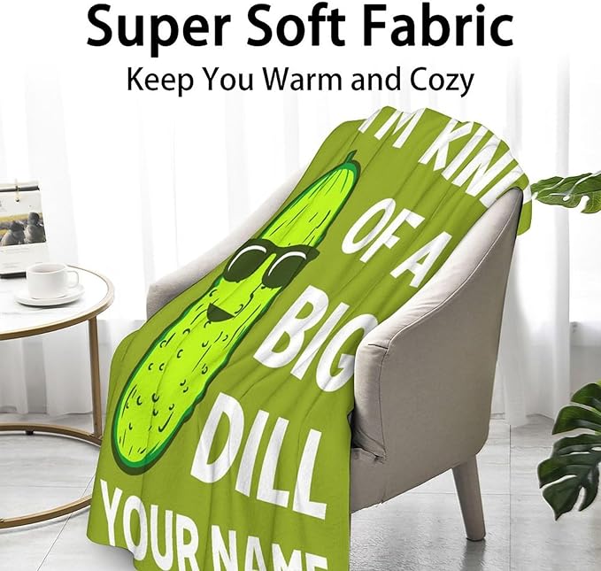 Custom Pickle Throw Blanket for Teen - 50x60 Inches Throw Size - Soft Fluffy Cozy Blankets Gift - Green Funny Blanket Throws for Living Room Decorative