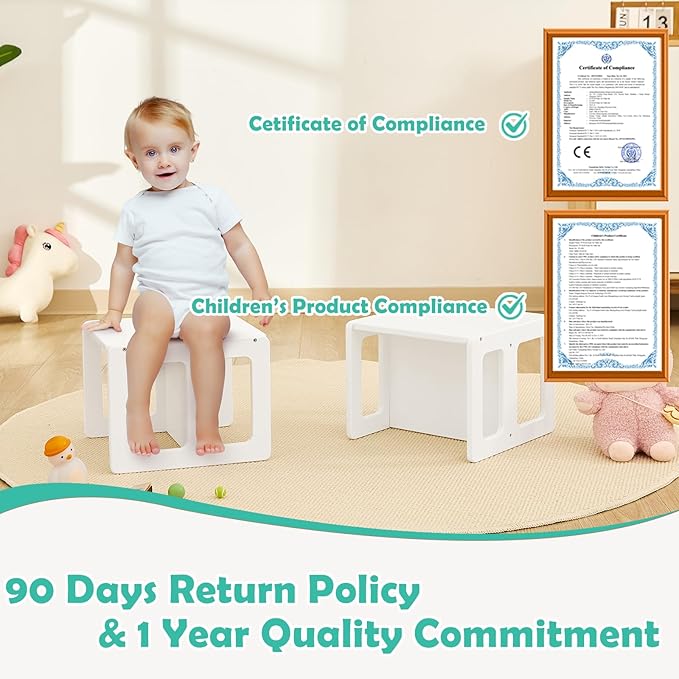FUNLIO Height Adjustable Montessori Weaning Chair for Age 1-3, Quality Solid Wooden Chair, for Eating/Reading/Playing,Montessori Furniture with CPC Certified - White（2pcs）