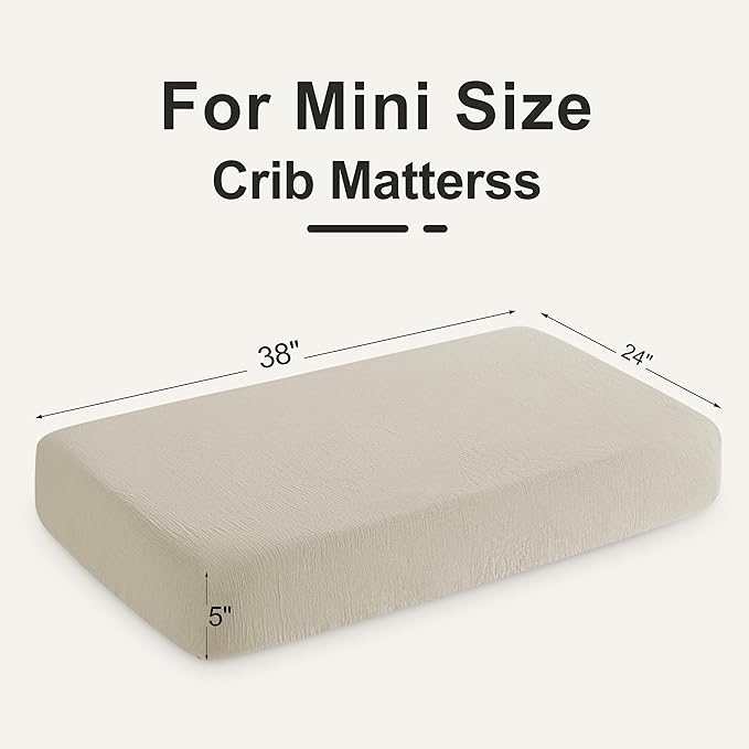 NTBAY 2 Pack Muslin Cotton Mini Crib Sheets, Soft and Breathable Double Layer 24x38 Baby Crib Sheets for Mini Crib and Toddler Mattresses, Boys, Girls, Unisex, Khaki, 24x38 Inches