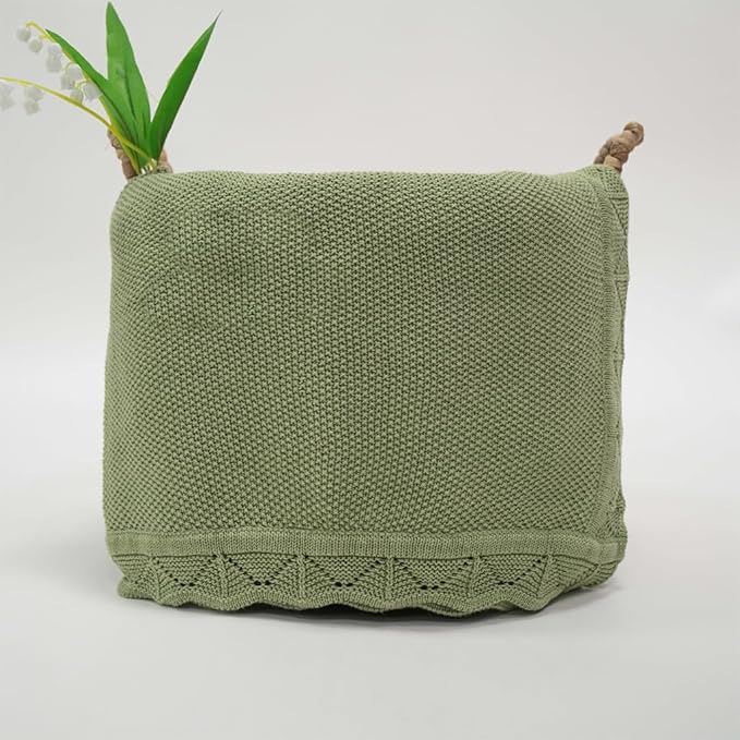Baby Knit Blanket Soft Breathable Cotton Scallop Border Blankets Newborn Knitted Blanket Swaddle Blankets Gifts for Baby Newborn Toddler Shower Boy Girl New Mom Birthday Christmas SG 30x30
