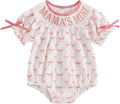 Newborn Baby Girl Romper Mamas Mini Bow Plaid Print Puff Sleeve Smocked Bubble Romper Jumpsuit Bodysuit Clothes