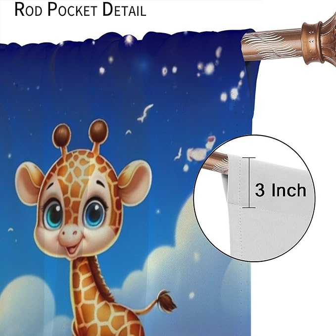 Jungle Safari Window Curtains for Kids Boys Girls Watercolor Cartoon Forest Animals Baby Living Room Bedroom Nursery Toddler Rod Pocket Drapes 42" W X 54" L