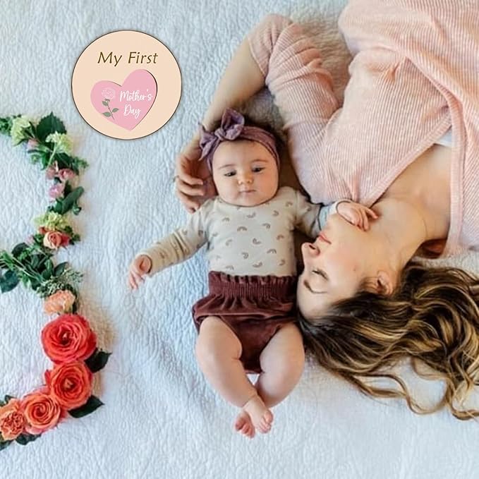 Monthly Baby Milestone Maker Discs, Baby Milestone Signs for Newborn Baby, Hello World Newborn Sign for Baby Girl & Boy, Baby Announcement Sign for 1-12 Month, Milestone Wooden Circles (White)