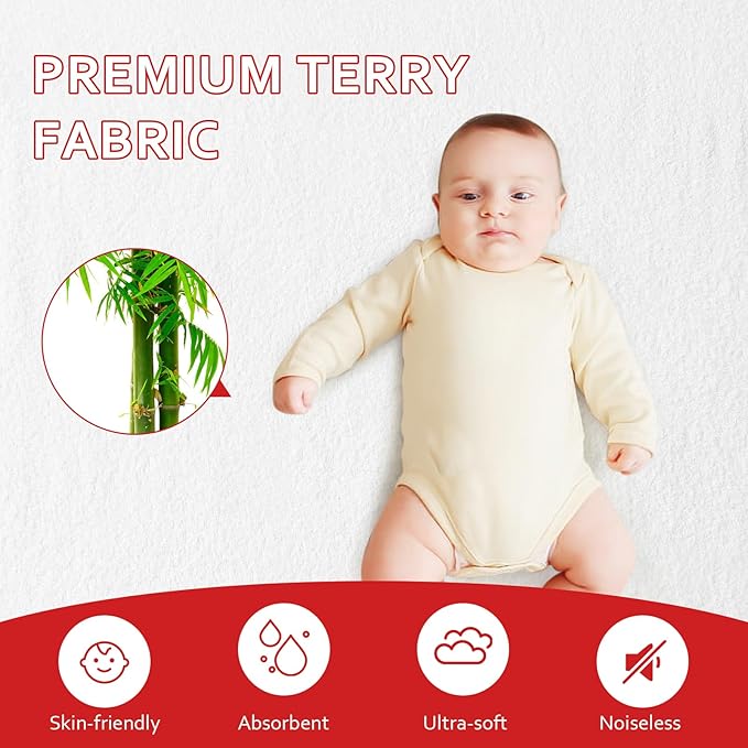 Pack and Play Sheets & Waterproof Terry Pack N Play Mattress Protector Pad Cover 4 Pack, Viscose Terry Pack N Play Sheets Set, Grey & White